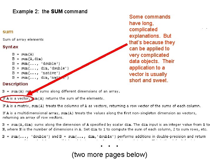 Example 2: the SUM command Some commands have long, complicated explanations. But that’s because