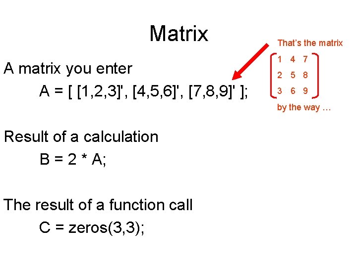 Matrix A matrix you enter A = [ [1, 2, 3]', [4, 5, 6]',