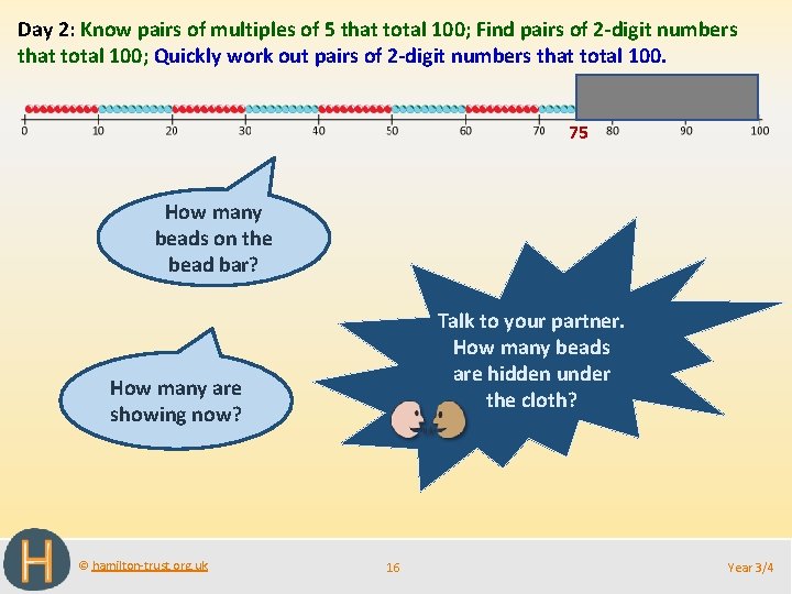 Day 2: Know pairs of multiples of 5 that total 100; Find pairs of