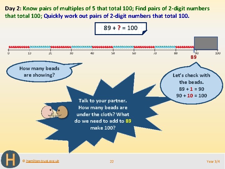 Day 2: Know pairs of multiples of 5 that total 100; Find pairs of