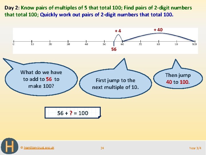 Day 2: Know pairs of multiples of 5 that total 100; Find pairs of