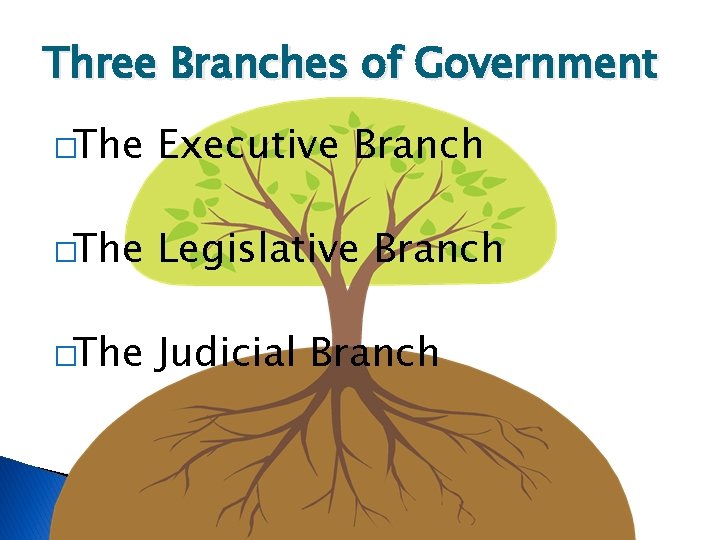 Three Branches of Government �The Executive Branch �The Legislative Branch �The Judicial Branch 