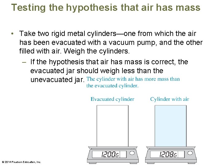 Testing the hypothesis that air has mass • Take two rigid metal cylinders—one from