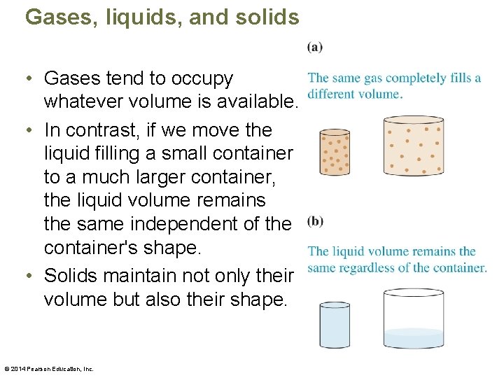Gases, liquids, and solids • Gases tend to occupy whatever volume is available. •