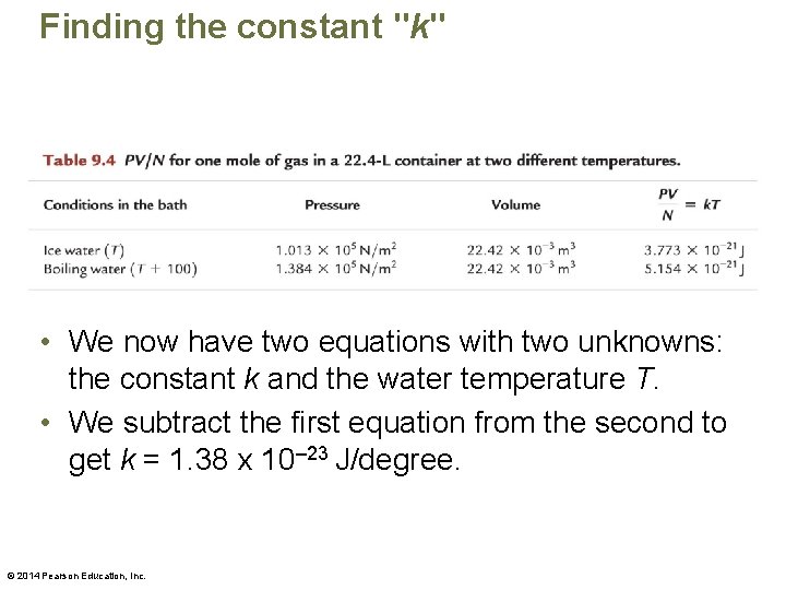 Finding the constant "k" • We now have two equations with two unknowns: the