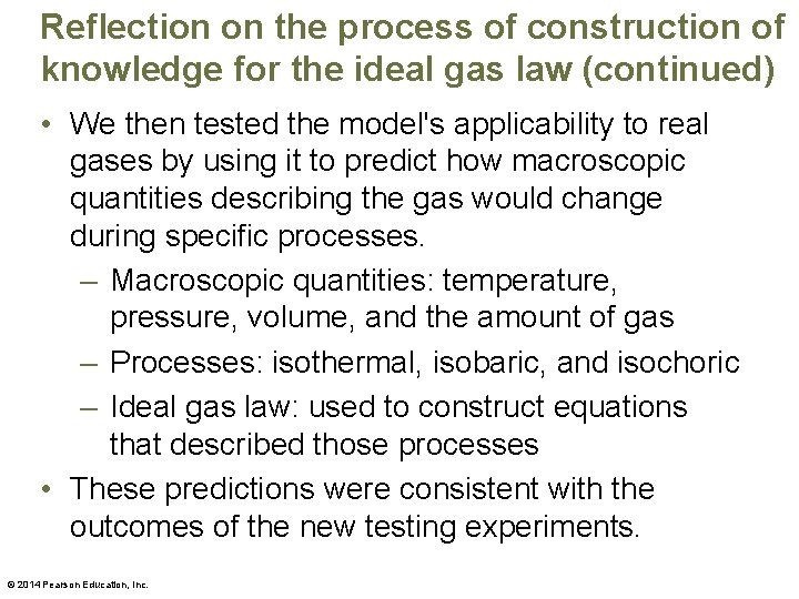 Reflection on the process of construction of knowledge for the ideal gas law (continued)
