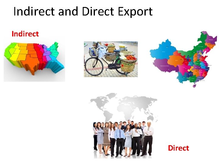 Indirect and Direct Export Indirect Direct 