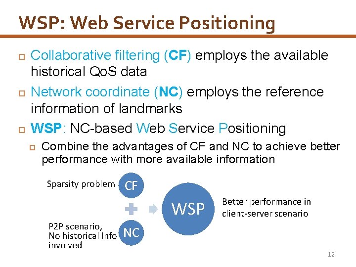 WSP: Web Service Positioning Collaborative filtering (CF) employs the available historical Qo. S data