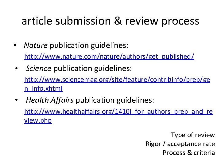 article submission & review process • Nature publication guidelines: http: //www. nature. com/nature/authors/get_published/ •