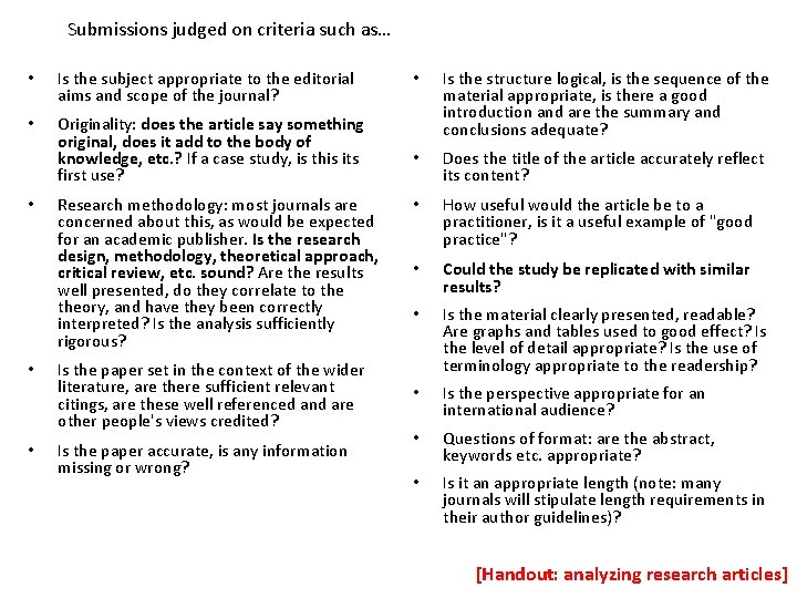 Submissions judged on criteria such as… • Is the subject appropriate to the editorial