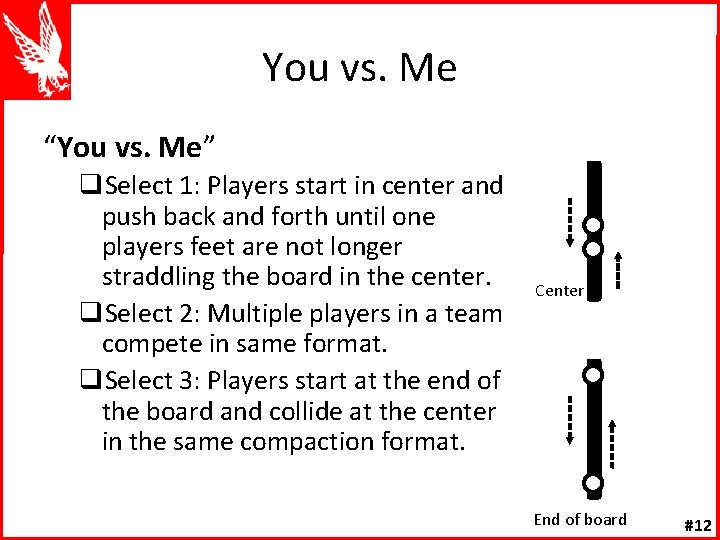 You vs. Me “You vs. Me” q. Select 1: Players start in center and