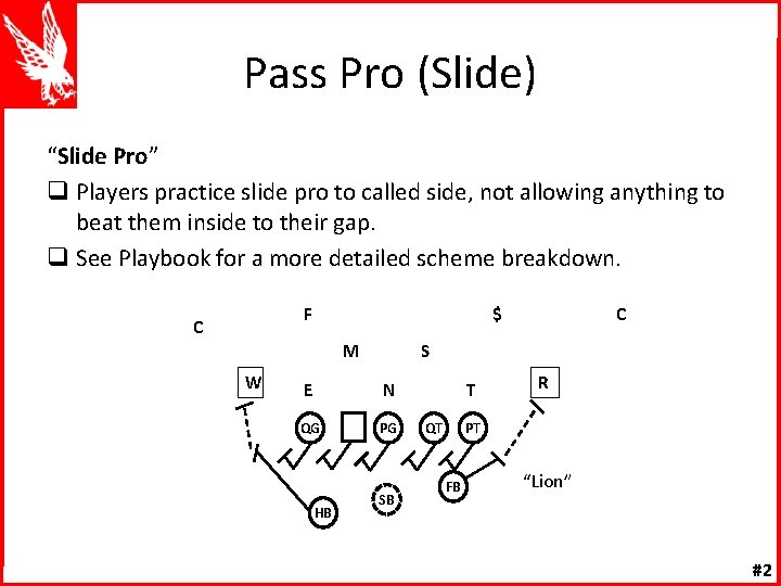 Pass Pro (Slide) “Slide Pro” q Players practice slide pro to called side, not