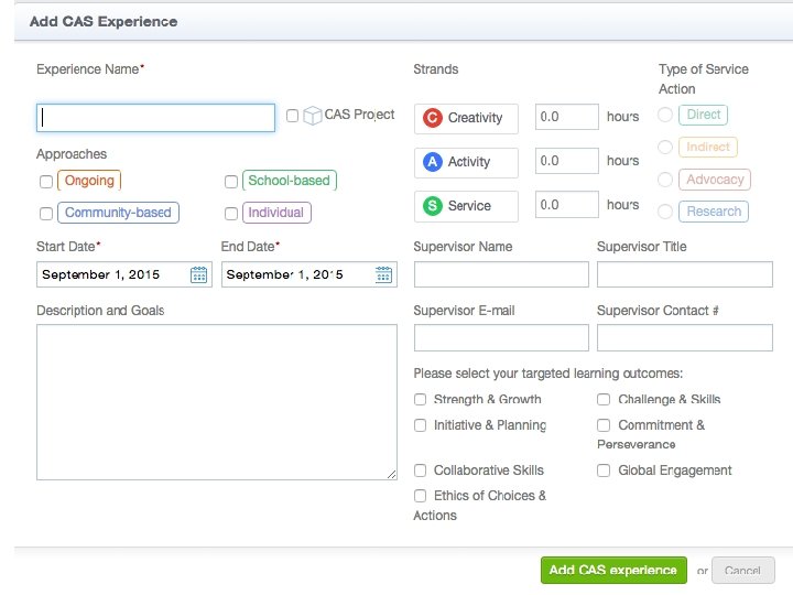 Adding ‘CAS experiences’ 