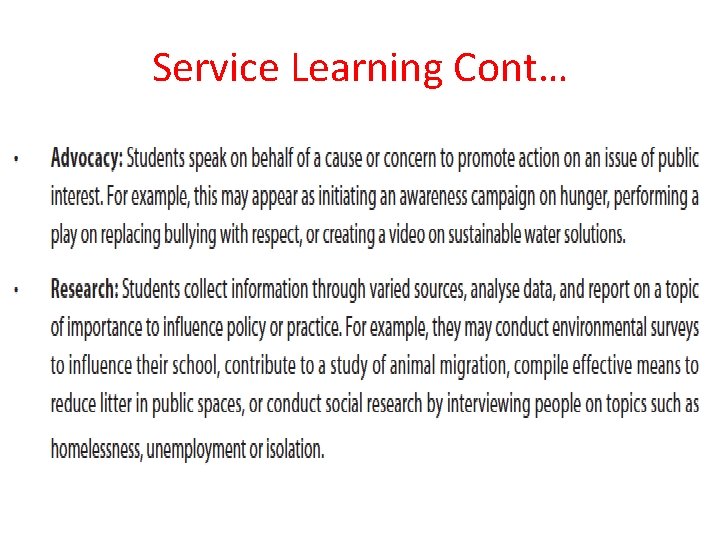 Service Learning Cont… 