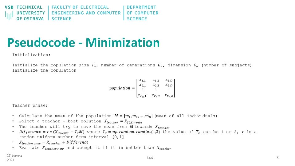 Pseudocode - Minimization 17 června 2021 text 6 