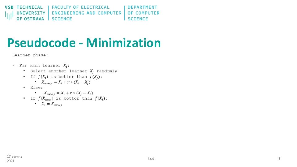 Pseudocode - Minimization 17 června 2021 text 7 