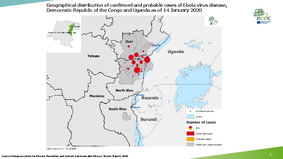 Geographical distribution of confirmed and probable cases of Ebola virus disease, Democratic Republic of