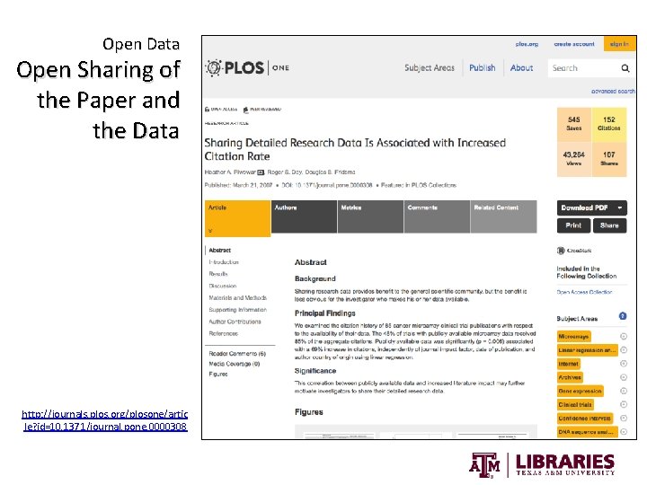 OFFICE OF SCHOLARLY COMMUNICATIONS Open Data Texas A&M University Libraries Open Sharing of the