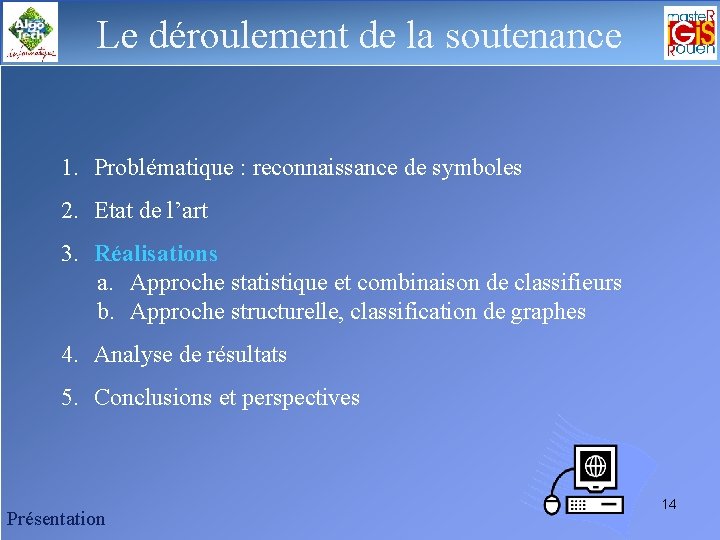 Le déroulement de la soutenance 1. Problématique : reconnaissance de symboles 2. Etat de