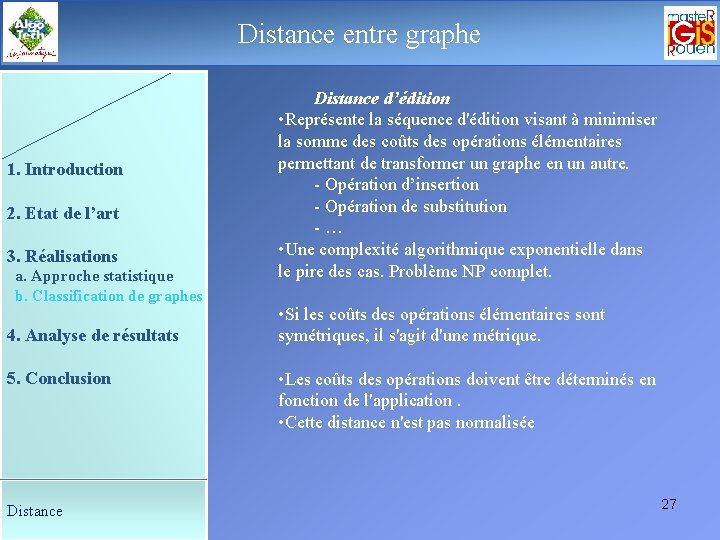 Distance graphe Le déroulement de laentre soutenance 1. Introduction 2. Etat de l’art 3.