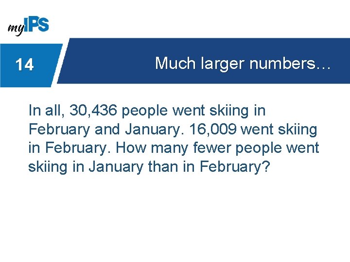 14 Much larger numbers… In all, 30, 436 people went skiing in February and