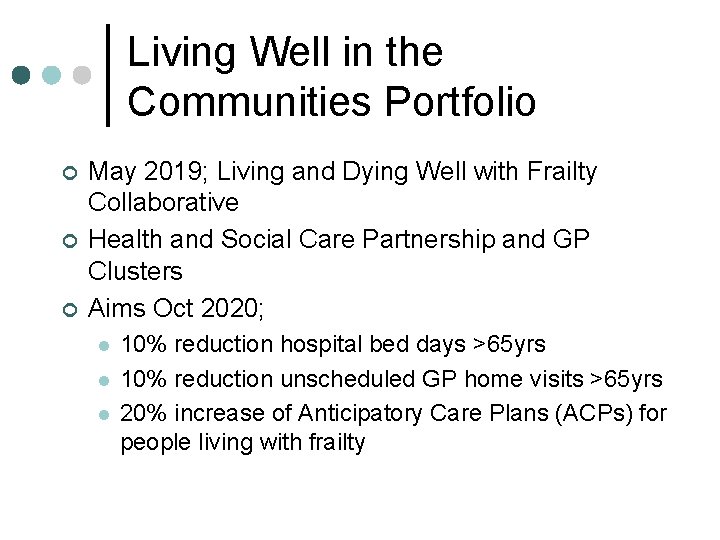 Living Well in the Communities Portfolio ¢ ¢ ¢ May 2019; Living and Dying