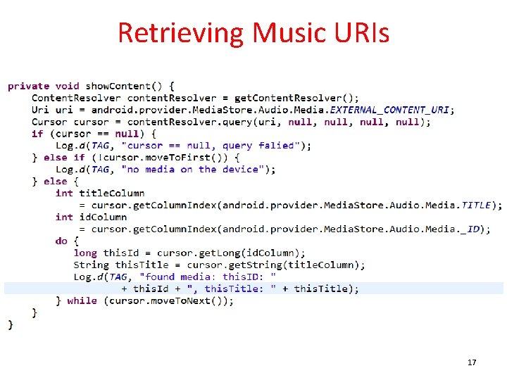 Retrieving Music URIs 17 