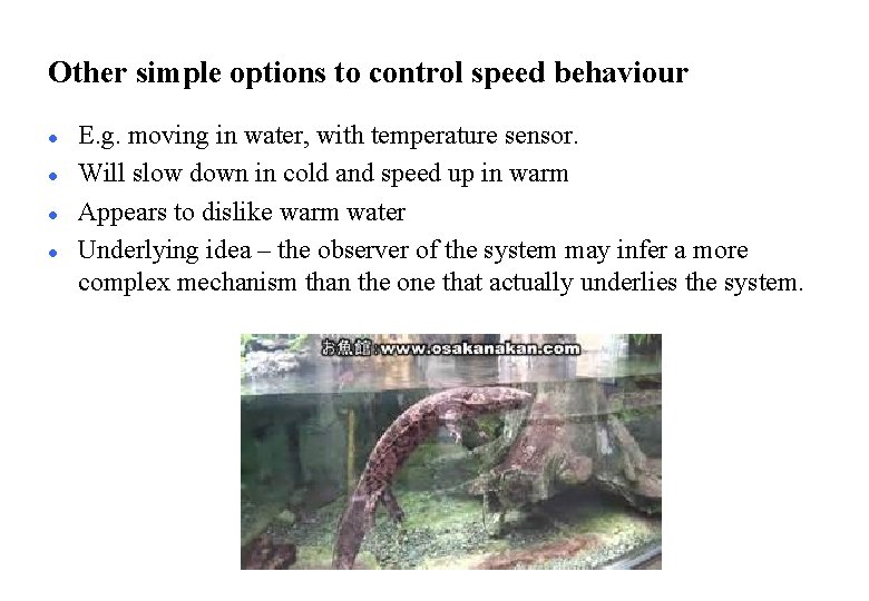 Other simple options to control speed behaviour l l E. g. moving in water,