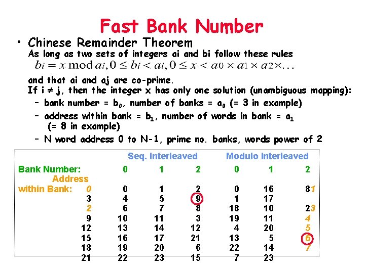 Fast Bank Number • Chinese Remainder Theorem As long as two sets of integers