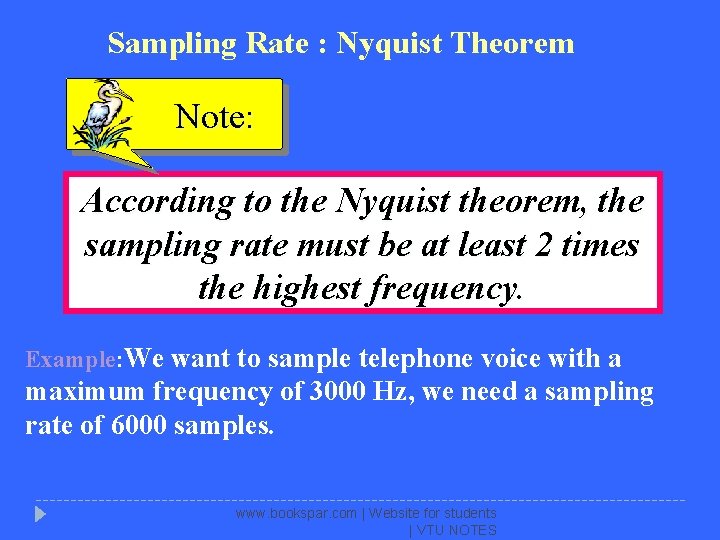 Sampling Rate : Nyquist Theorem Note: According to the Nyquist theorem, the sampling rate