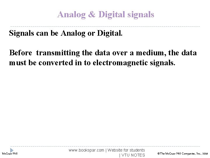 Analog & Digital signals Signals can be Analog or Digital. Before transmitting the data