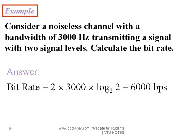 Example Consider a noiseless channel with a bandwidth of 3000 Hz transmitting a signal