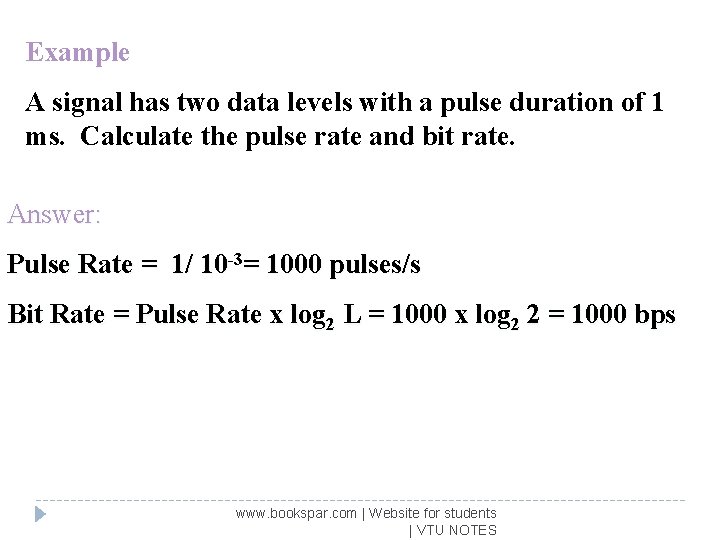 Example A signal has two data levels with a pulse duration of 1 ms.