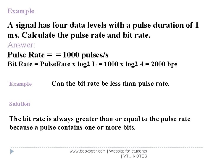 Example A signal has four data levels with a pulse duration of 1 ms.