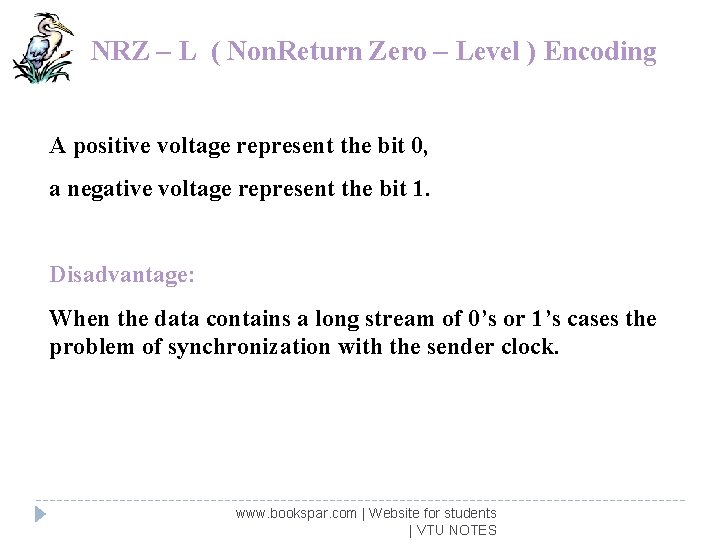 NRZ – L ( Non. Return Zero – Level ) Encoding A positive voltage