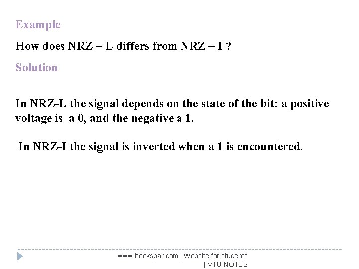 Example How does NRZ – L differs from NRZ – I ? Solution In