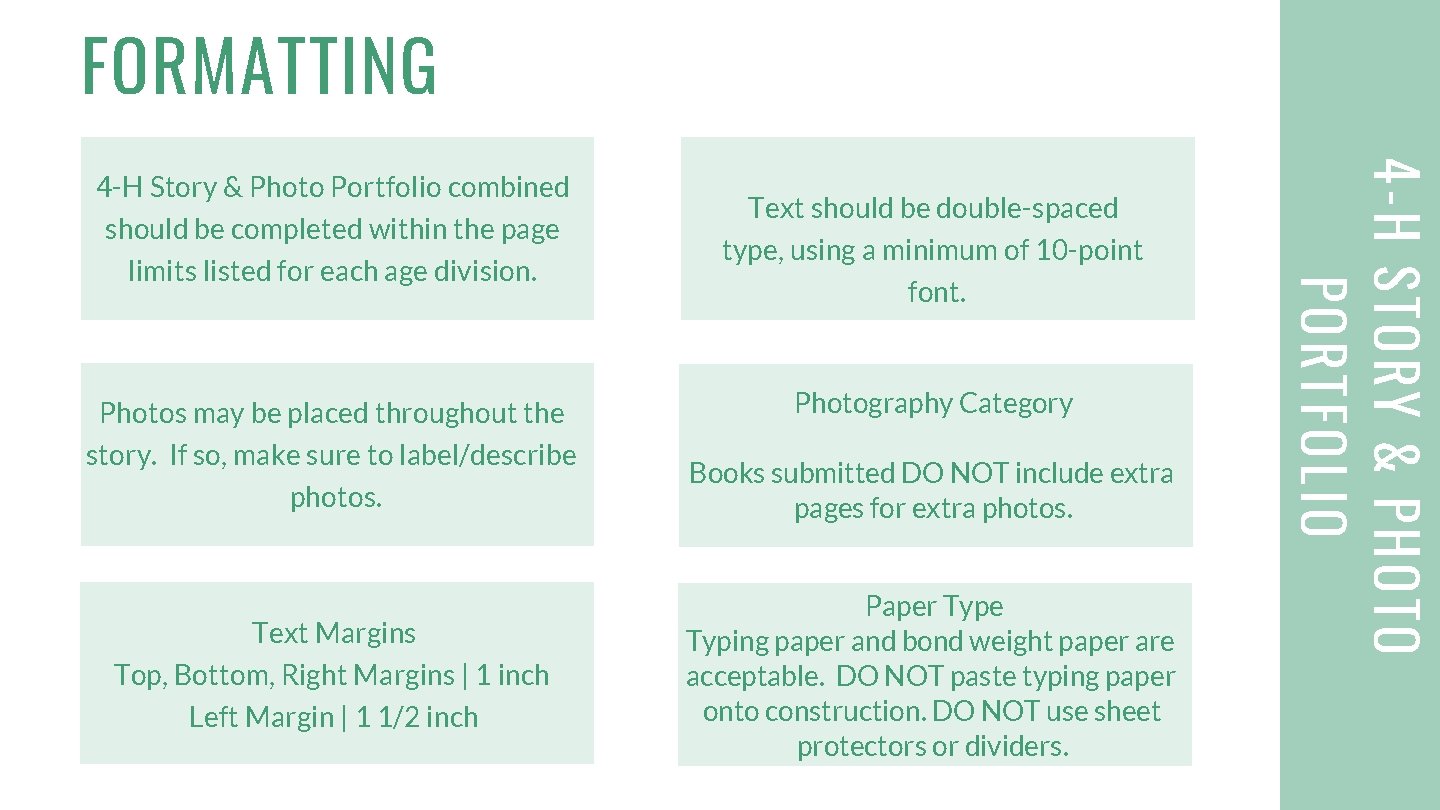 FORMATTING Photos may be placed throughout the story. If so, make sure to label/describe