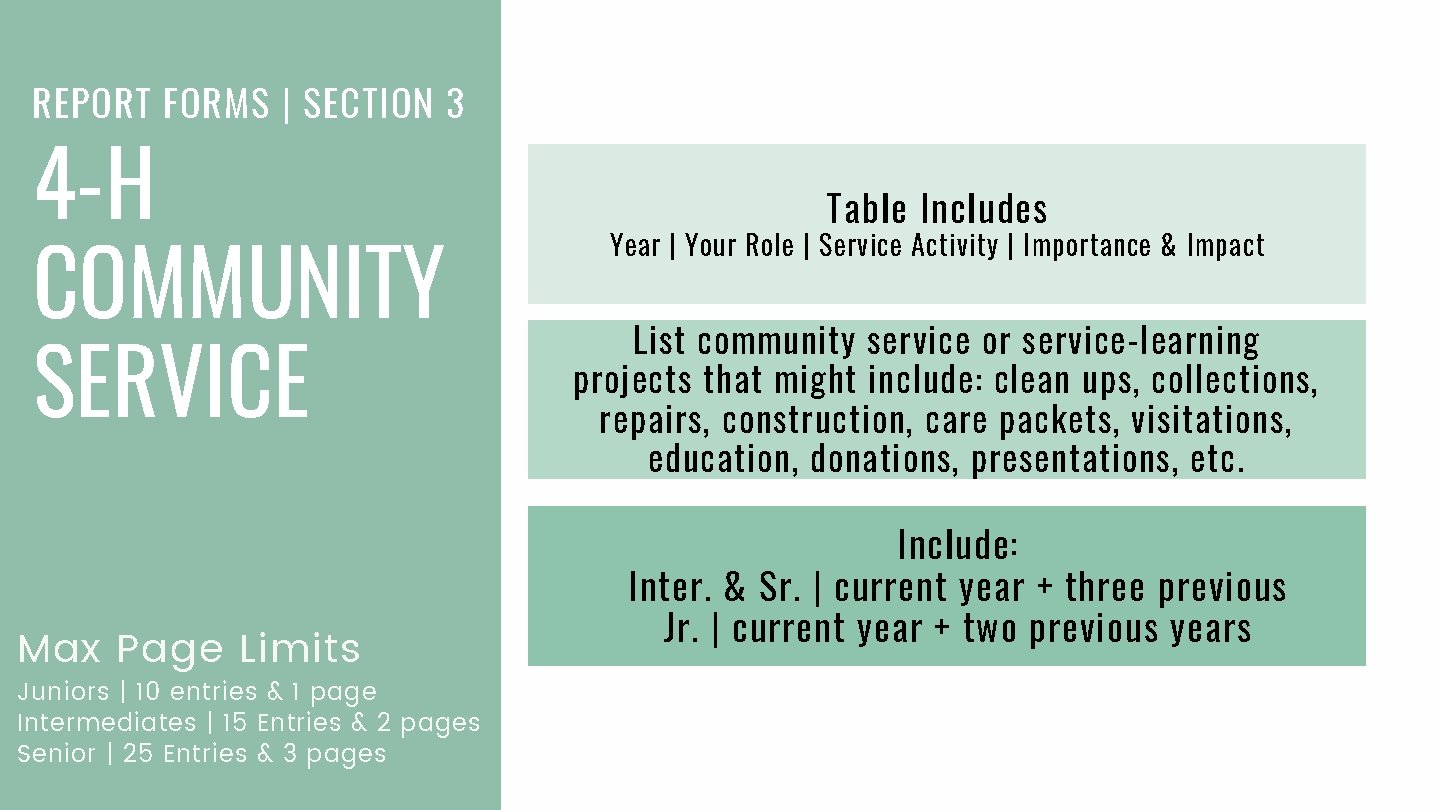 REPORT FORMS | SECTION 3 4 -H COMMUNITY SERVICE Max Page Limits Juniors |