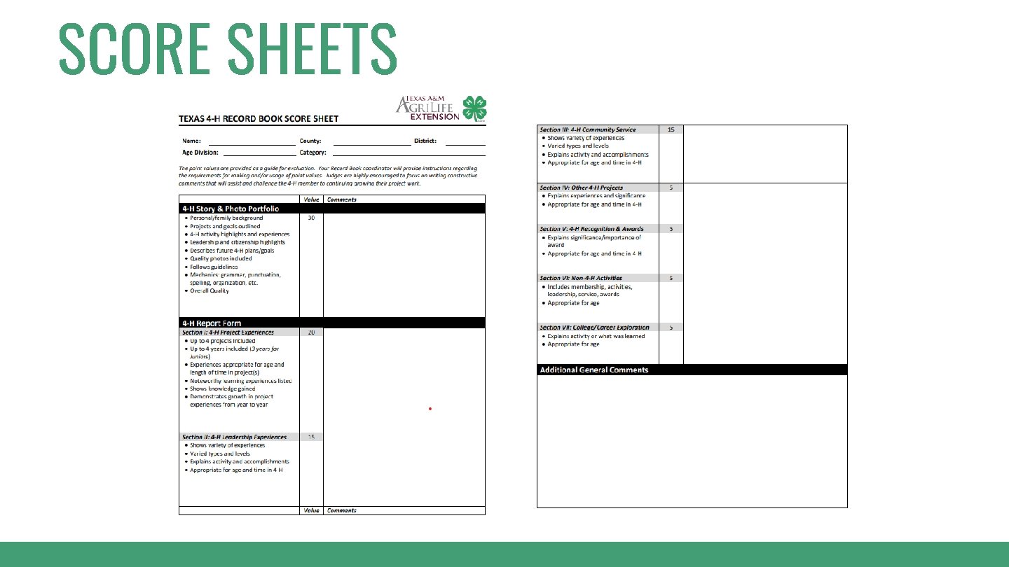 SCORE SHEETS 