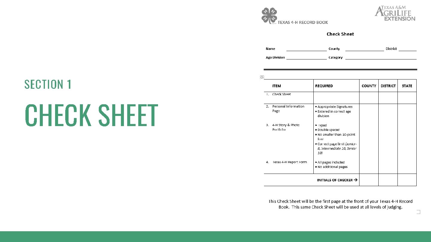 SECTION 1 CHECK SHEET 
