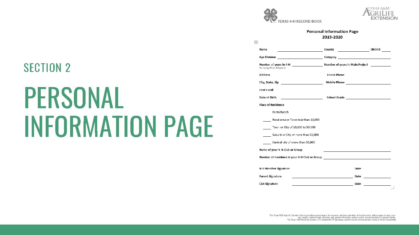 SECTION 2 PERSONAL INFORMATION PAGE 