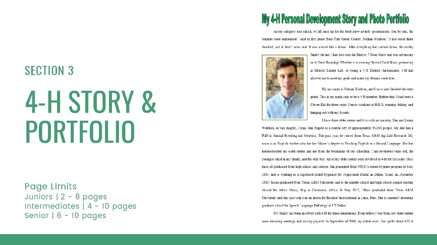SECTION 3 4 -H STORY & PORTFOLIO Page Limits Juniors | 2 - 8