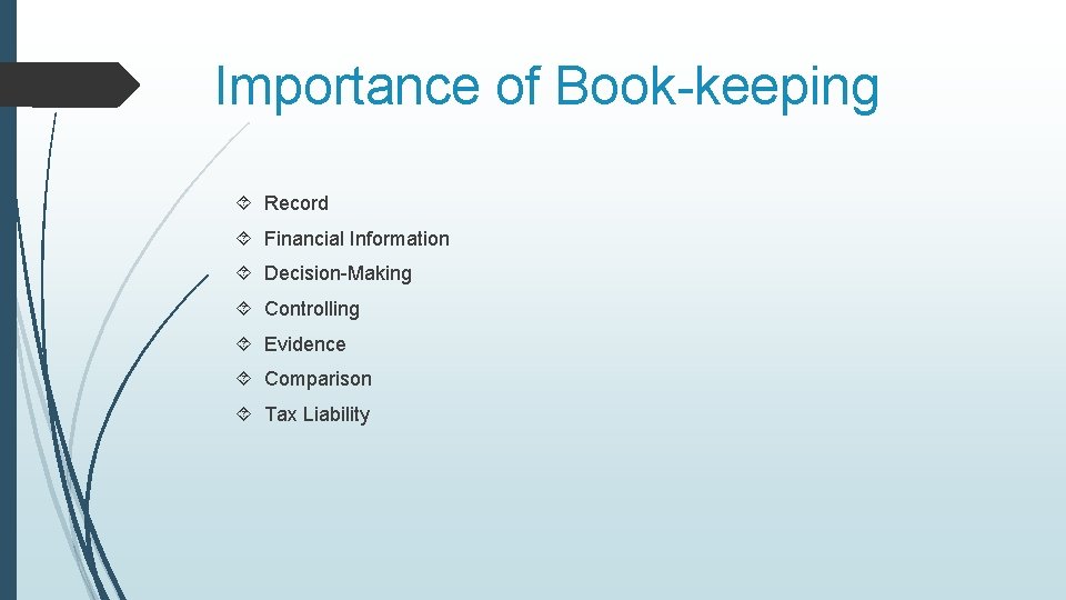 Importance of Book-keeping Record Financial Information Decision-Making Controlling Evidence Comparison Tax Liability 