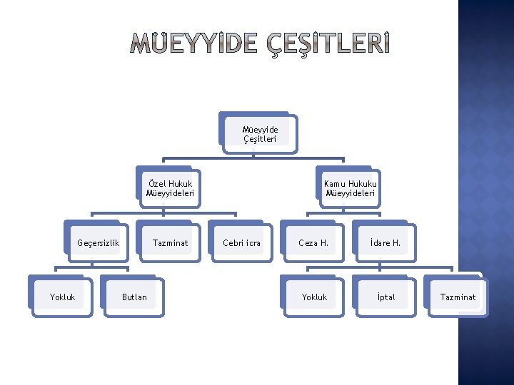 Müeyyide Çeşitleri Özel Hukuk Müeyyideleri Geçersizlik Yokluk Tazminat Butlan Kamu Hukuku Müeyyideleri Cebri icra