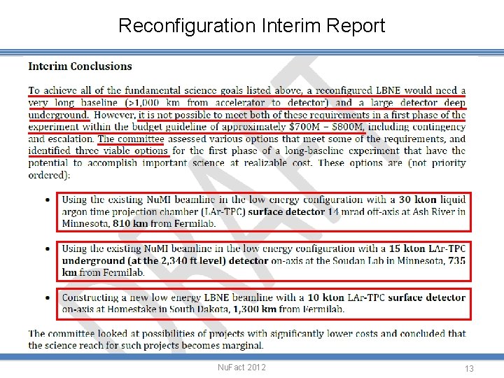 Reconfiguration Interim Report Nu. Fact 2012 13 