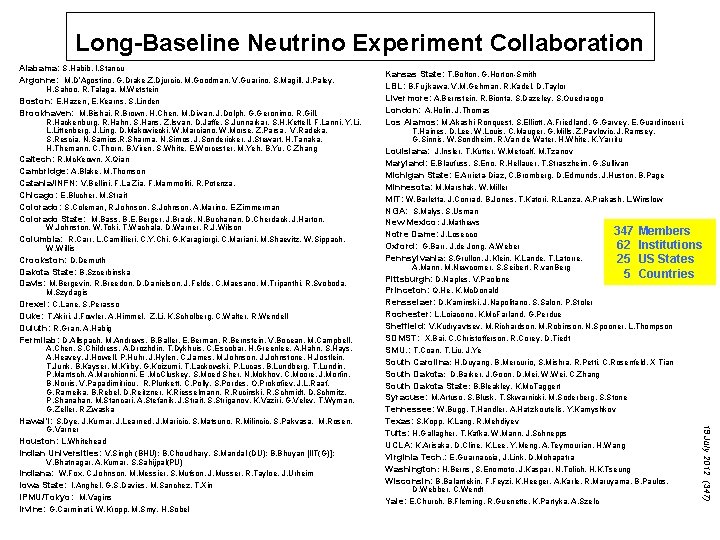 Long-Baseline Neutrino Experiment Collaboration Alabama: S. Habib, I. Stancu Argonne: M. D’Agostino, G. Drake.