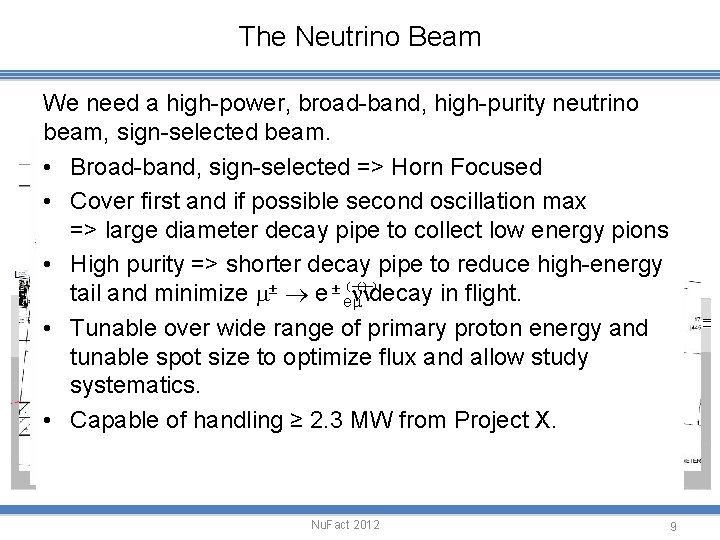 The Neutrino Beam 4 m dia. We need a high-power, broad-band, high-purity neutrino beam,