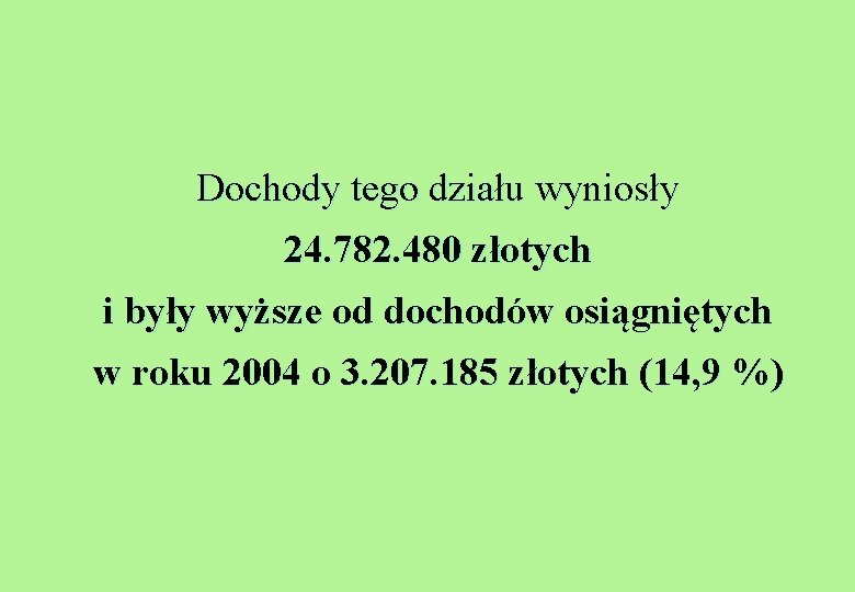Dochody tego działu wyniosły 24. 782. 480 złotych i były wyższe od dochodów osiągniętych