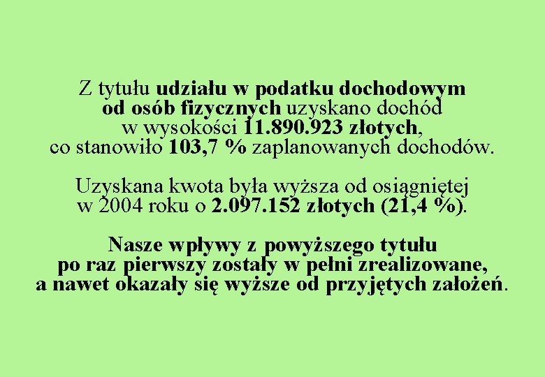 Z tytułu udziału w podatku dochodowym od osób fizycznych uzyskano dochód w wysokości 11.