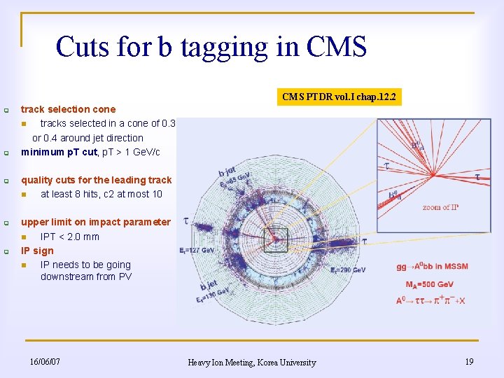 Cuts for b tagging in CMS PTDR vol. I chap. 12. 2 q q